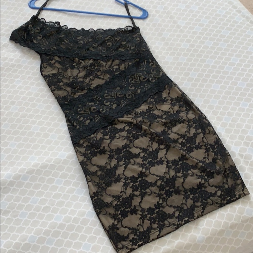 Cocktail One Shoulder Black Lace Dress
